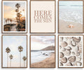 BZTPI Boho Coastal Wall Art Beach Palm Tree Seashell Posters, 8''x10'' | 6Pcs, Here Comes the Sun, Neutral Ocean Themed, Bedroom Dorm Apartment Decor, Unframed