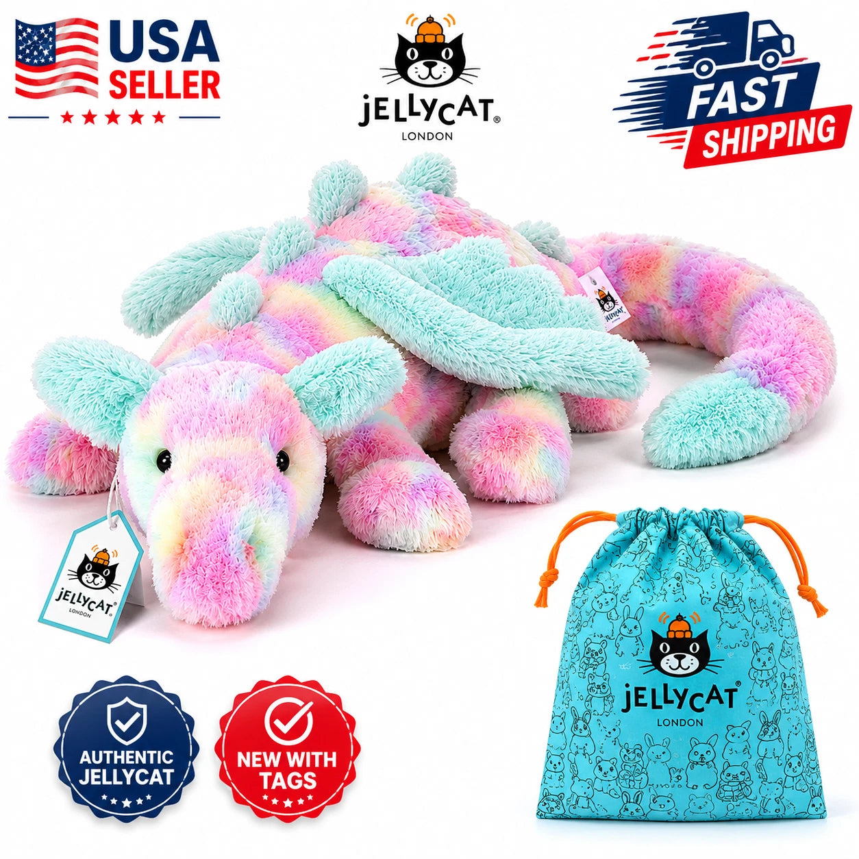 Jellyca + Lazuli Dragon + Large + 50cm + NWT + Authentic + Plush Dust Bag Gift