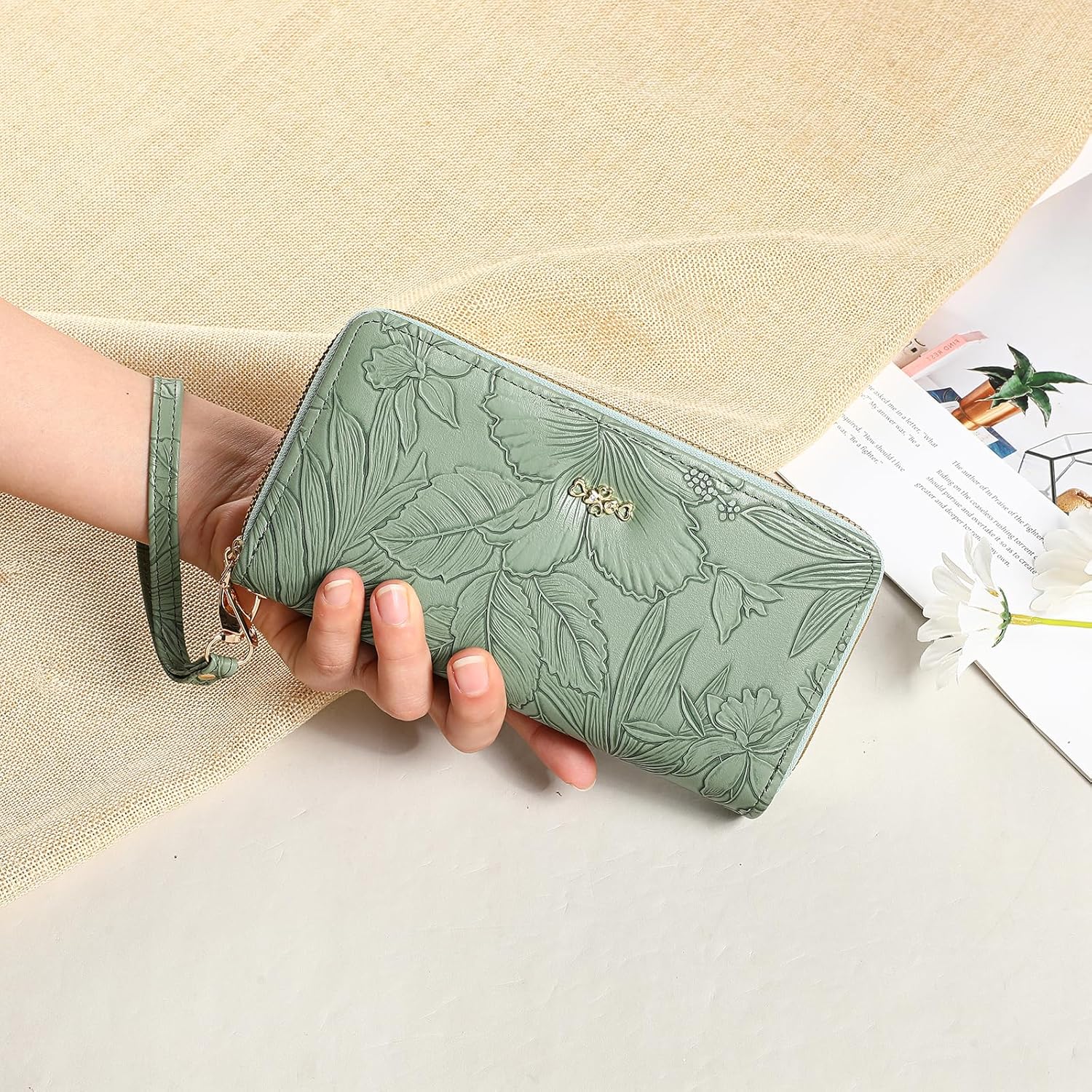 RNIEG Wallets for Women RFI Blocking Leather Women's Wallet Large Capacity Double Zip Wristlet Clutch | Credit Card Holder Ladies Phone Purse