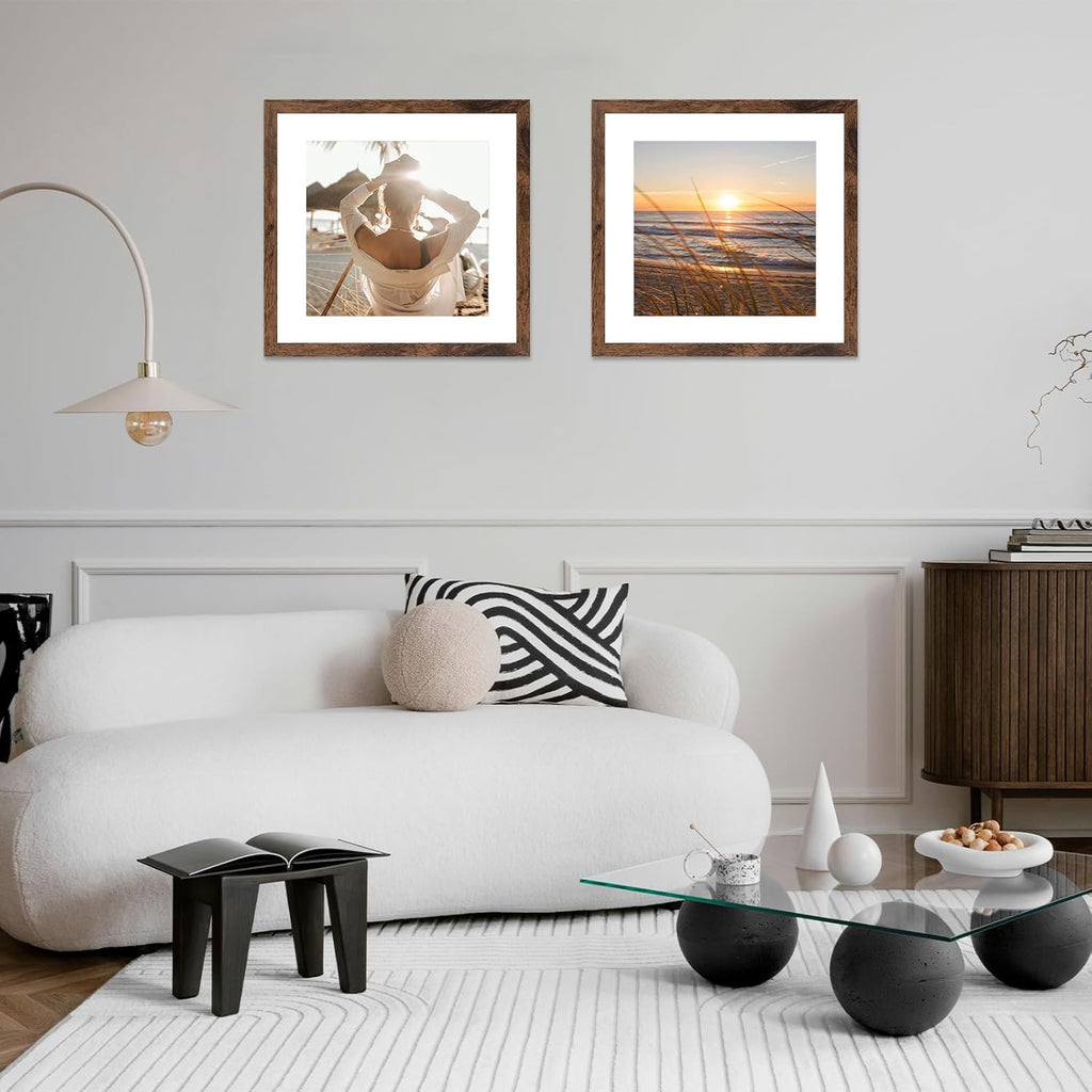 Wood 20x20 Picture Frame with 16x16 Mat Deep Brown, Display 16x16 with Mat or 20x20  Wall Hanging Display, Deep Brown