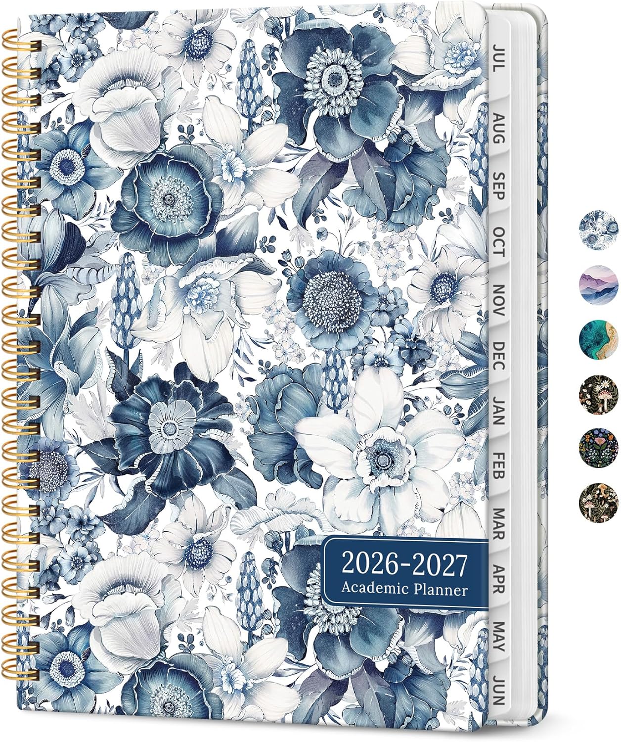 Planner 2026-2027, Academic Monthly and Weekly Calendar Planner for Women, July 2026 - June 2027, Hardcover Pretty Agenda Planner Book with Tabs, Spiral Daily Organizer for School Office Home Supplies, 8.5" x 11" - Blue Floral